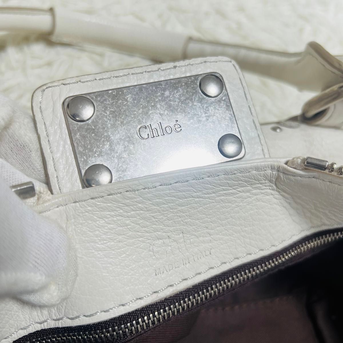 良品】Chloe クロエ パディントン ハンドバッグ 白 南京錠 良品】Chloe クロエ パディントン ハンドバッグ 白 南京錠