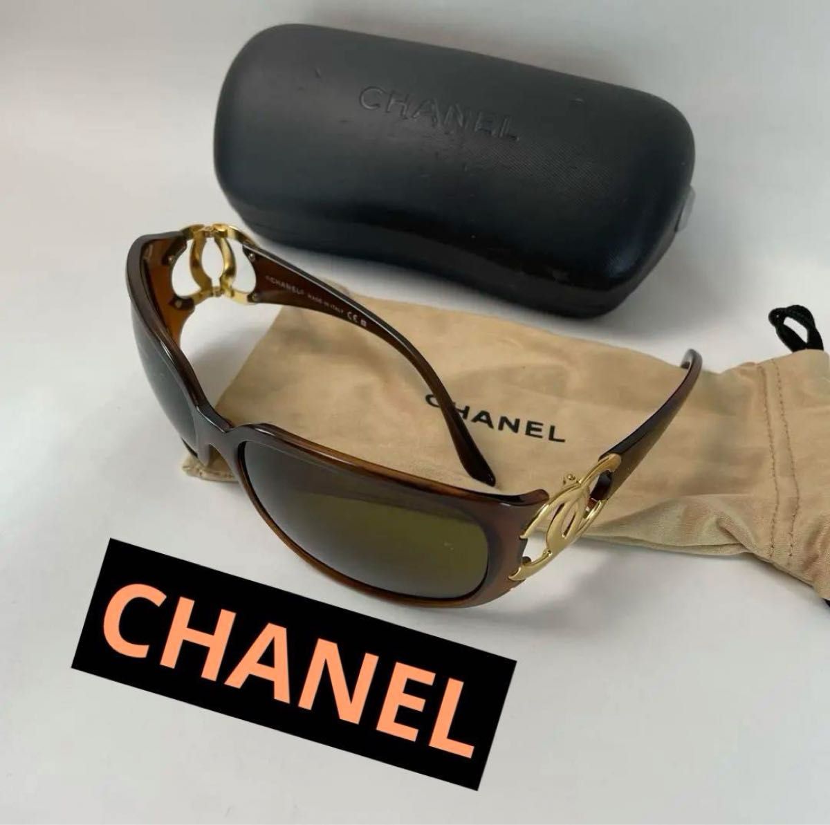 新品入荷 CHANEL メガネ アイウェア シャネル ケース付き ブラウン c.879 6014 ココマーク ゴールド サングラス 小物