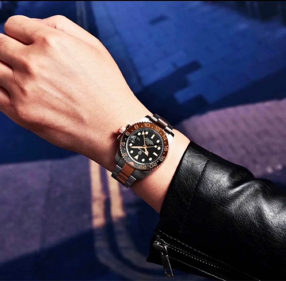 新品未使用 GMT ルートビア 自動巻 茶黒パガーニデザイン GMTマスター2 オマージュ ピンクゴールド 腕時計 新品未使用 GMT ルートビア 自動巻 茶黒パガーニデザイン GMTマスター2 オマージュ ピンクゴールド 腕時計