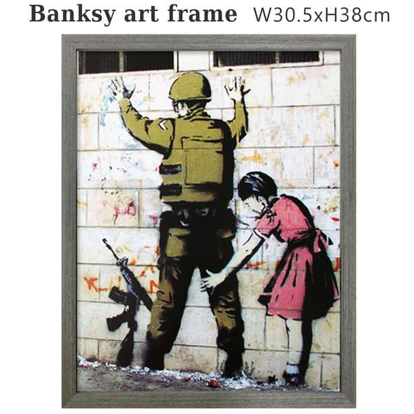  Bank si- art frame ( girl search ng soldier ) Banksy poster . body inspection Street graph .ti.. made . representative work famous work 
