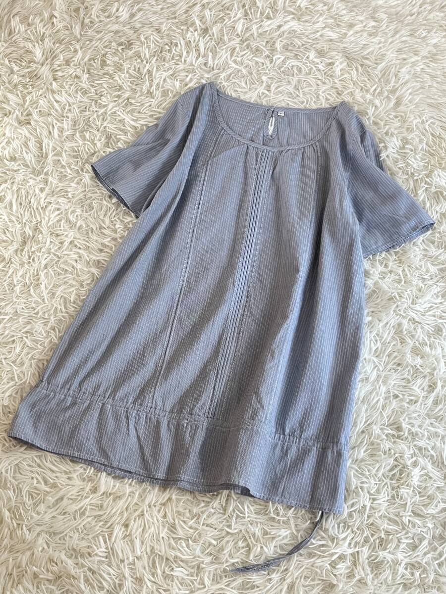  Muji Ryohin size L * cotton 100 gray series stripe * pull over blouse ①