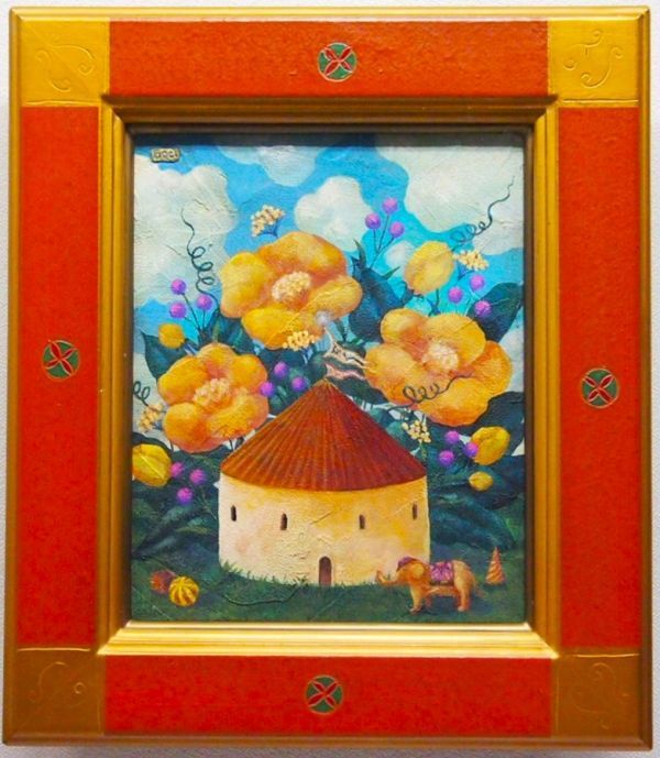 【真作保証】 宝永たかこ 「秘密のサーカス」 油彩画 3号 共シールあり 1999年作 アクリル画 大阪出身 絵本作家 イラストレーター PIC-328