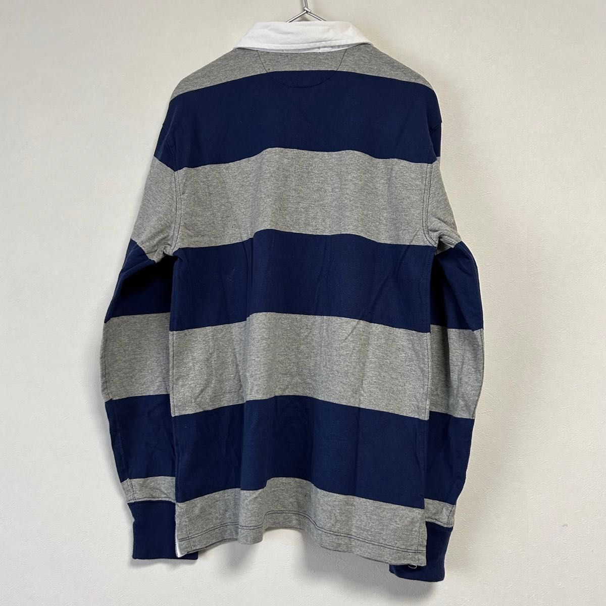 美品90s POLO Ralph Lauren 長袖ラガーシャツ 太ボーダー グレー 美品90s POLO Ralph Lauren 長袖ラガーシャツ 太ボーダー グレー