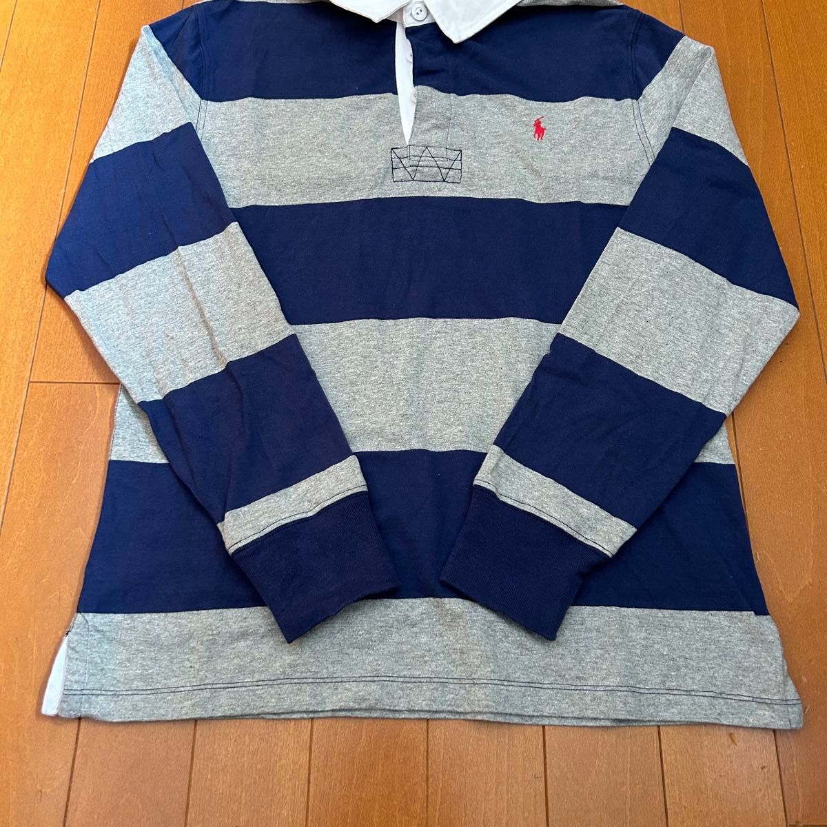 美品90s POLO Ralph Lauren 長袖ラガーシャツ 太ボーダー グレー 美品90s POLO Ralph Lauren 長袖ラガーシャツ 太ボーダー グレー