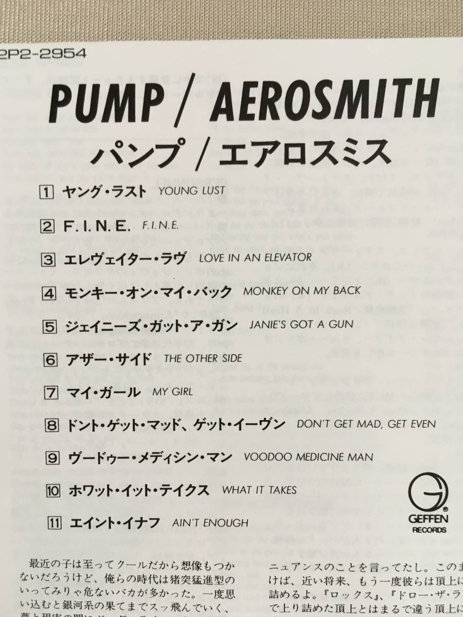 【 送料無料！!・盤面綺麗です！・国内盤・日本語解説書付！】★ AEROSMITH エアロスミス◇PUMP パンプ◇全11曲収録 ★ 