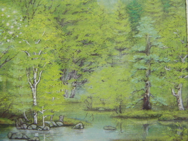  width mountain . real [ mountain lake new green ] rare book of paintings in print ., condition excellent, new goods high class frame attaching, free shipping, Japanese picture house scenery,zero