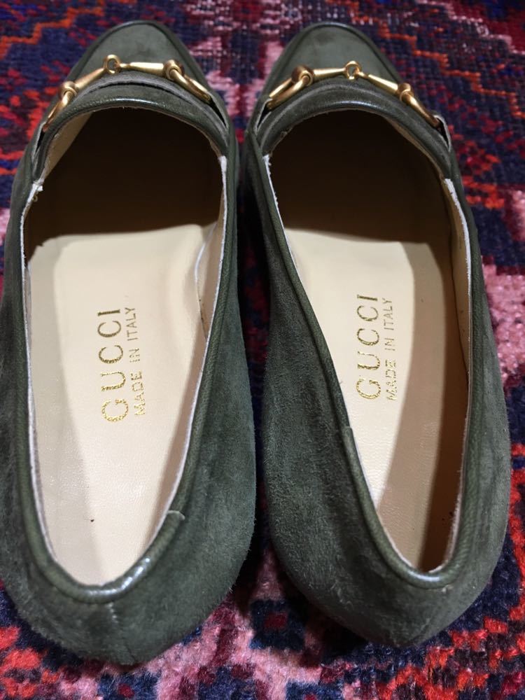 新品未使用GUCCI SUEDE LEATHER HORSE BIT PUMPS MADE IN ITALY/グッチスウェードレザーホースビットヒールパンプス 5 B_画像8