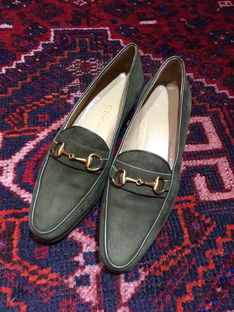 新品未使用GUCCI SUEDE LEATHER HORSE BIT PUMPS MADE IN ITALY/グッチスウェードレザーホースビットヒールパンプス 5 B_画像1