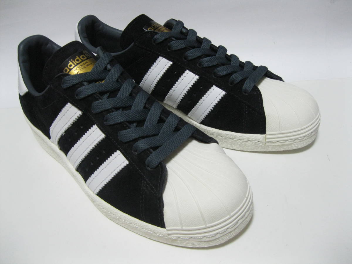 極美品!! 2015年 adidas B25961 SUPER STAR 80S DLX SUEDE BLACK/WHITE 25cm アディダス スーパースター デラックス 黒白 スエード_画像1