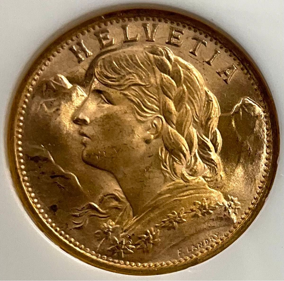 美品 1949 B スイス ヘルヴェティア 20フラン 金貨 アルプスの 美品 1949 B スイス ヘルヴェティア 20フラン 金貨 アルプスの