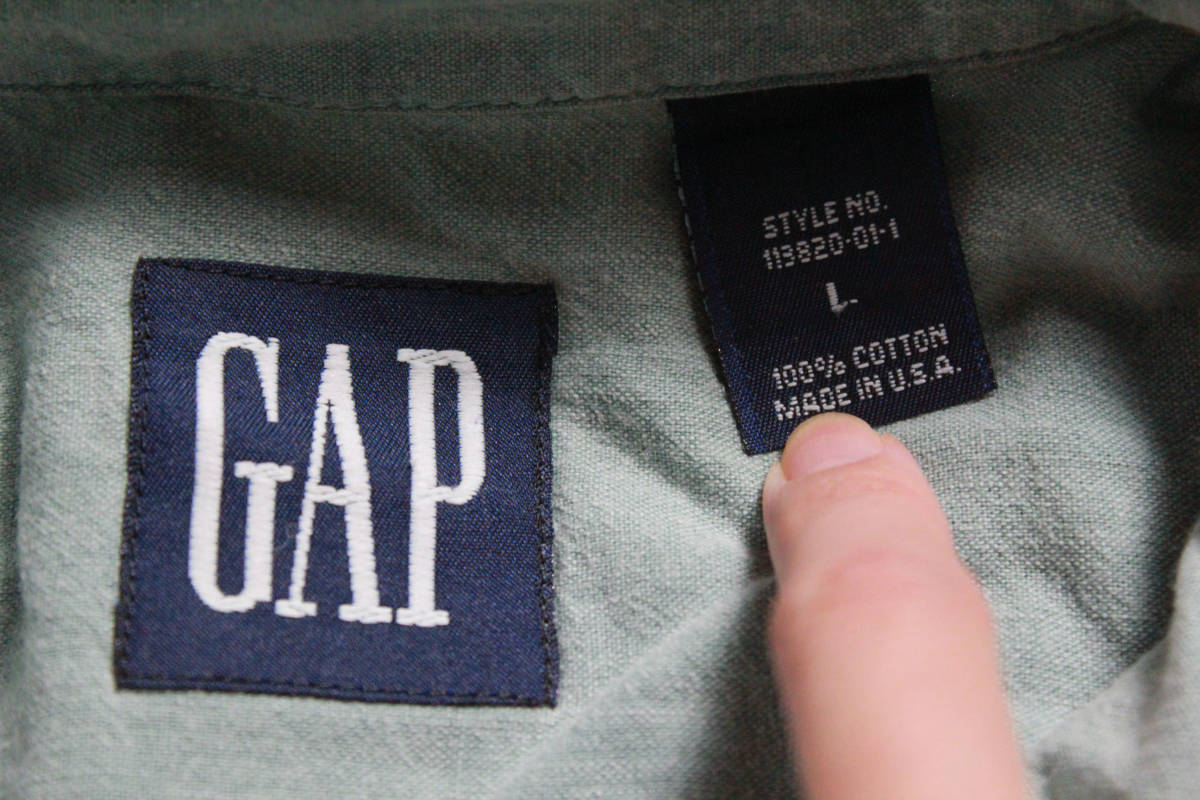 USA製90'sオールドギャップGAP長袖ボタンダウンシャンブレーシャツ(L)薄緑系OLDGAP90年代アメリカ製_画像6