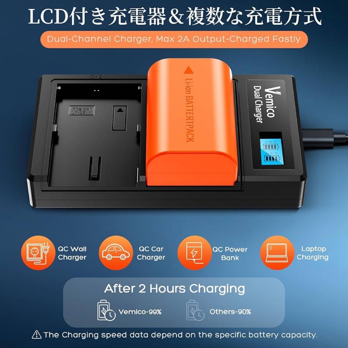 Vemico LP-E6/LP-E6N バッテリー LCD付き充電器 2個互換 Vemico LP-E6/LP-E6N バッテリー LCD付き充電器 2個互換