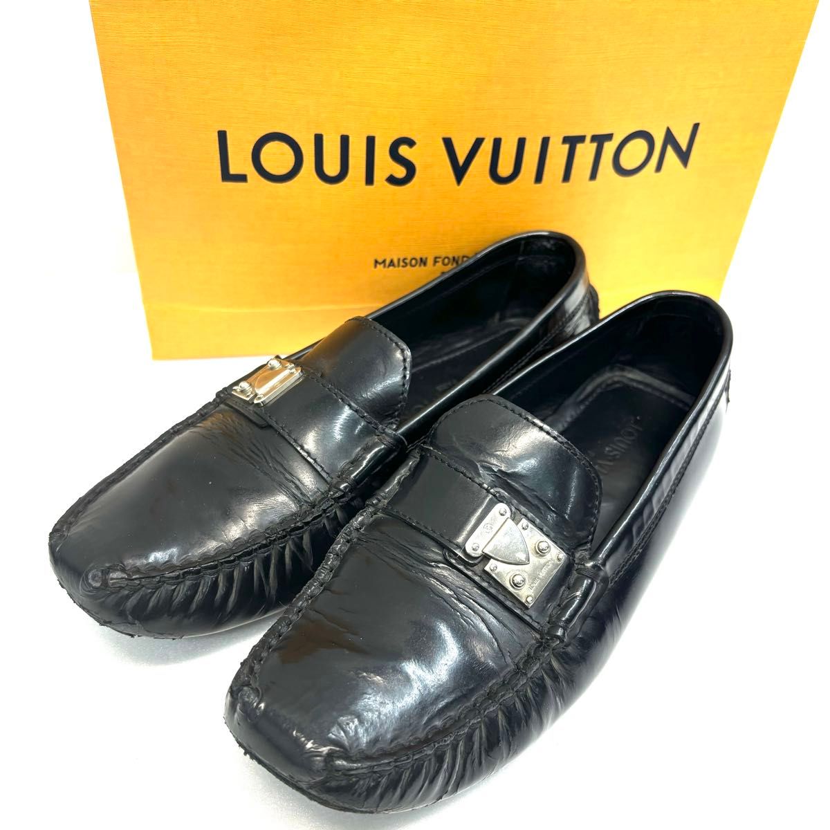 Louis Vuitton☆クリスタルロック付 ブラックレザー ローファー ルイ・ヴィトン LOUIS VUITTON 黒 レザー ローファー