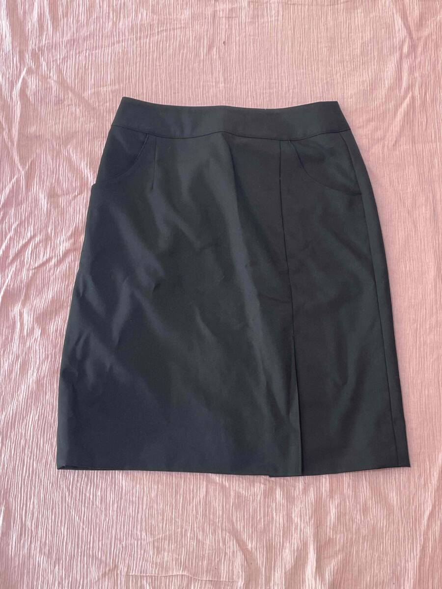 ※Bランク※【中古】ALPHAPIER_9号_片プリーツスカート(黒ブラック)AR3832-2/アルファピア/かわいい会社事務服/おしゃれOL制服_画像1