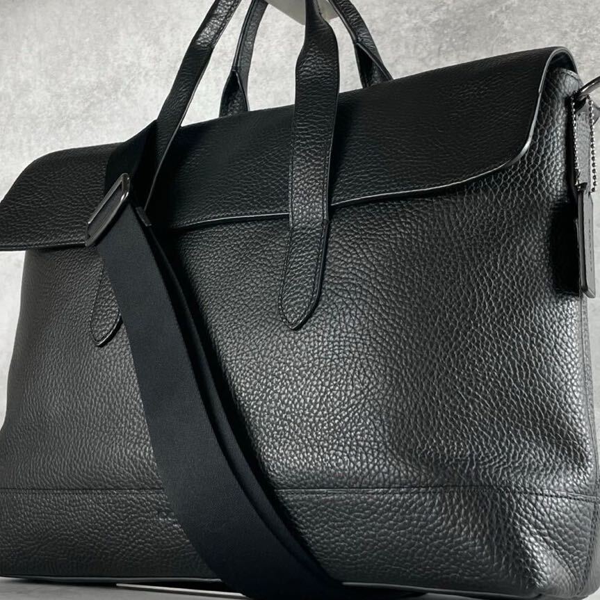 未使用に近い 大容量 A4可 COACH コーチ メンズ ビジネス トートバッグ ハミルトン 2way ショルダー 斜め掛け レザー ブラック 本革 黒