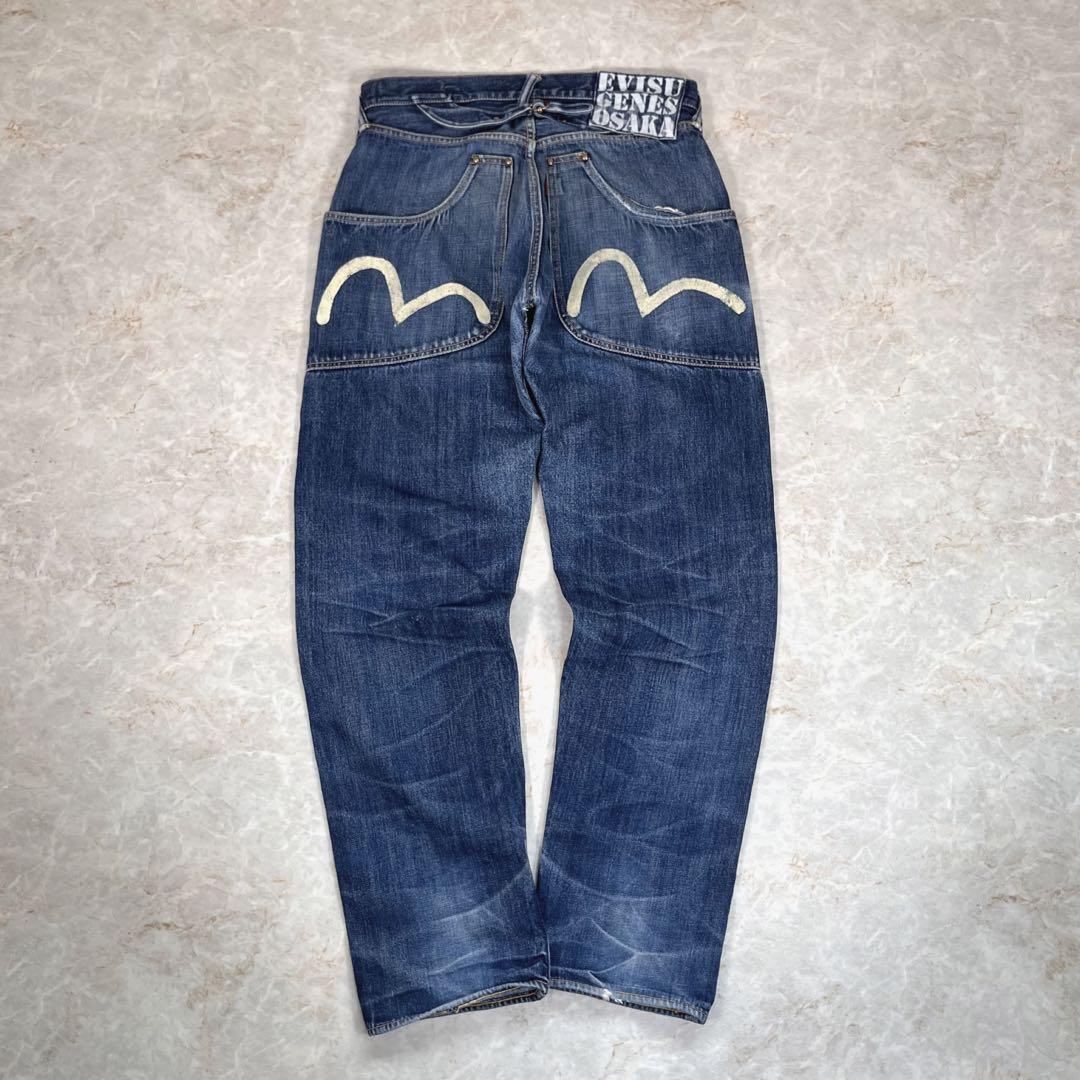 エヴィス ジーンズ 両面カモメ プリント デニムパンツ ワーク 赤 エヴィス ジーンズ 両面カモメ プリント デニムパンツ ワーク 赤