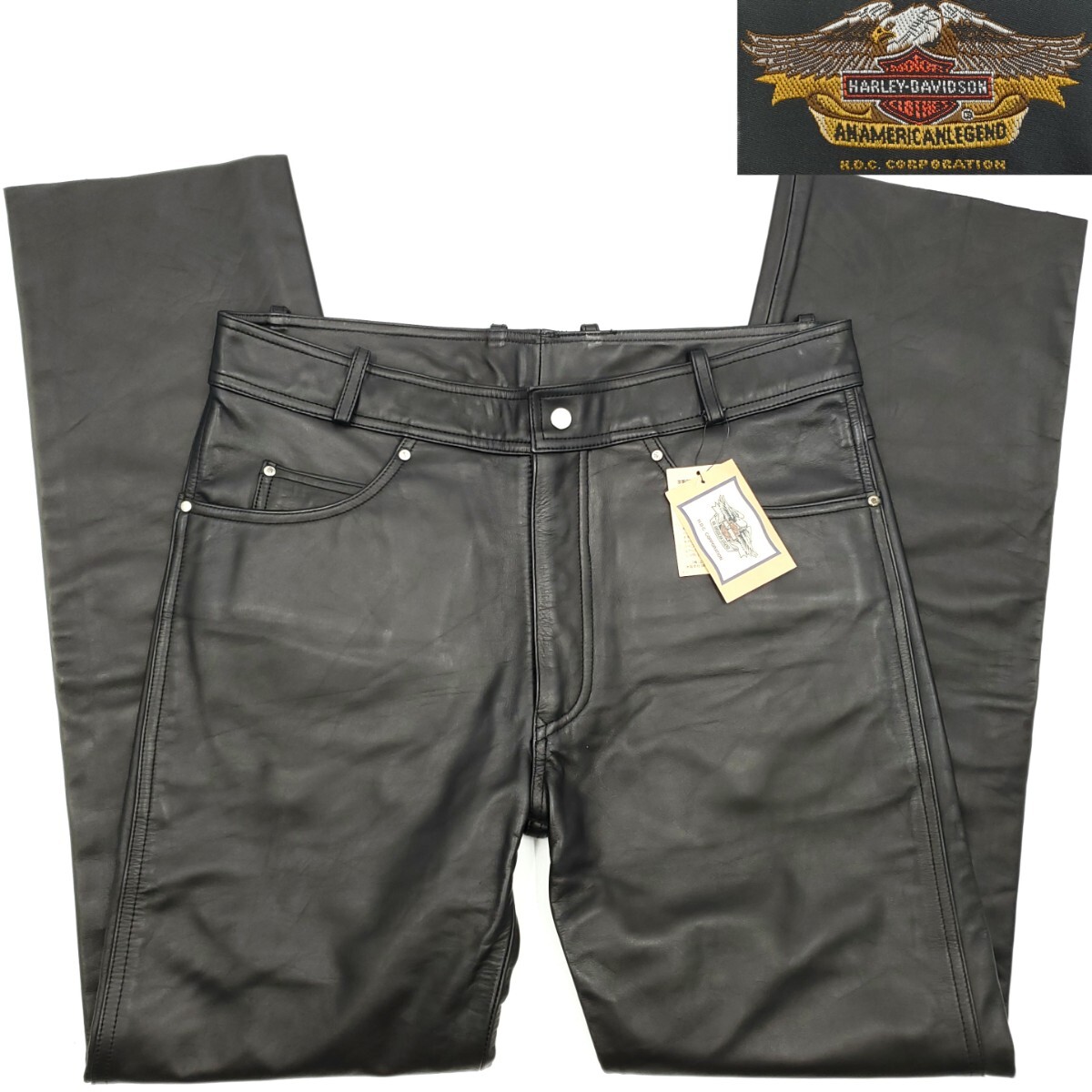 タグ付きビッグサイズW36 HARLEY-DAVIDSON 牛革レザーパンツ黒 タグ付きビッグサイズW36 HARLEY-DAVIDSON 牛革レザーパンツ黒