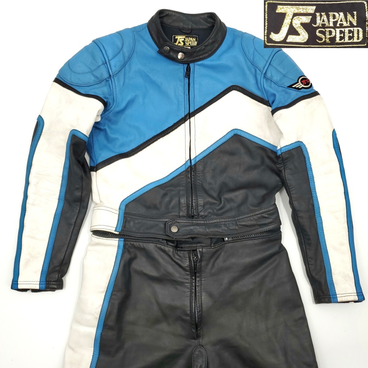 日本製 JAPAN SPEED L レザーレーシングスーツ黒青白メンズ本皮 日本製 JAPAN SPEED L レザーレーシングスーツ黒青白メンズ本皮