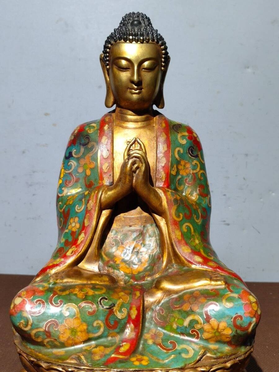 旧蔵 明 永樂年製 純銅 景泰藍 釋迦牟尼仏 つねる絲琺瑯彩 仏像 旧蔵 明 永樂年製 純銅 景泰藍 釋迦牟尼仏 つねる絲琺瑯彩 仏像
