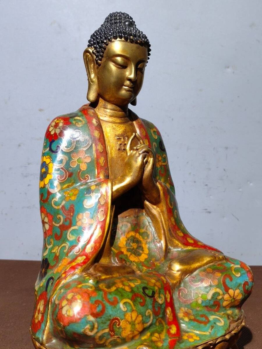 旧蔵 明 永樂年製 純銅 景泰藍 釋迦牟尼仏 つねる絲琺瑯彩 仏像 旧蔵 明 永樂年製 純銅 景泰藍 釋迦牟尼仏 つねる絲琺瑯彩 仏像