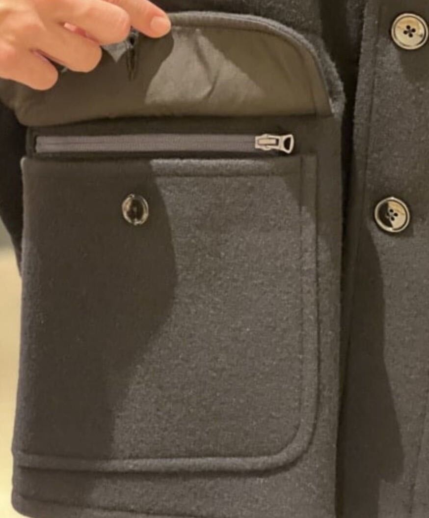 尾州産 ヘビーメルトン使用 ハンティング ジャケット BEAMS PLUS NAVY Lサイズ 未使用品 _画像5