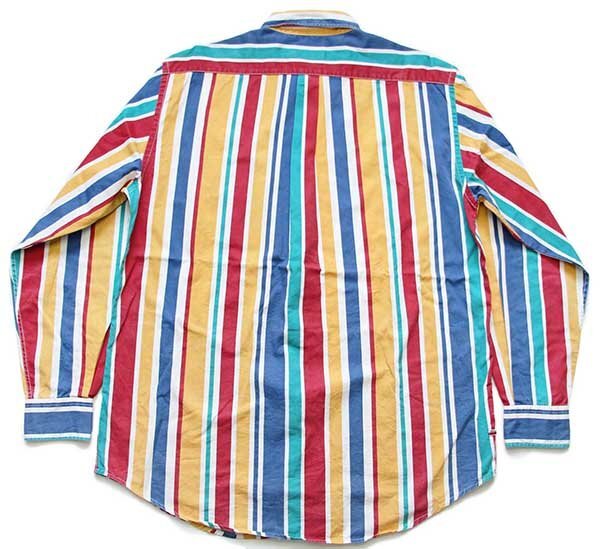 ★90s ルーマニア制 Blue Family BENETTONベネトン クレイジーストライプ ボタンダウン コットンシャツ M★オールド ユーロ オーバーサイズ