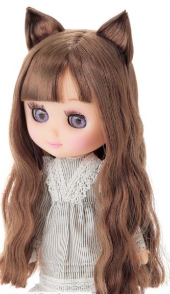 即決*おでこちゃんとニッキ ねこみみ 横分けウエーブロングウィッグ シャンパンブラウン iMda SDM MDD ７〜８インチ PetWORKs