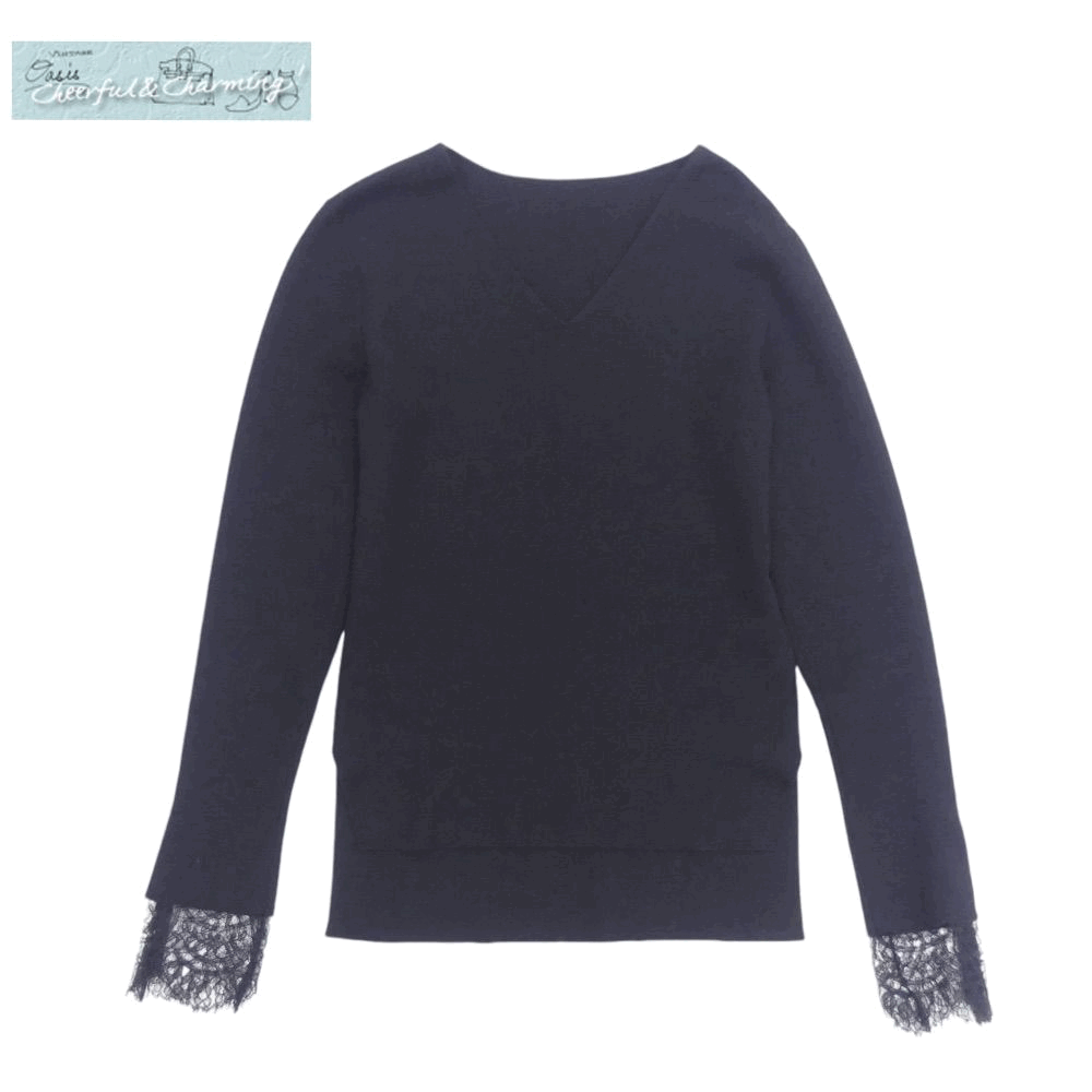 FOXEY フレンチレーストップス 40 ブラック カシミヤシルク 袖口レース 36378