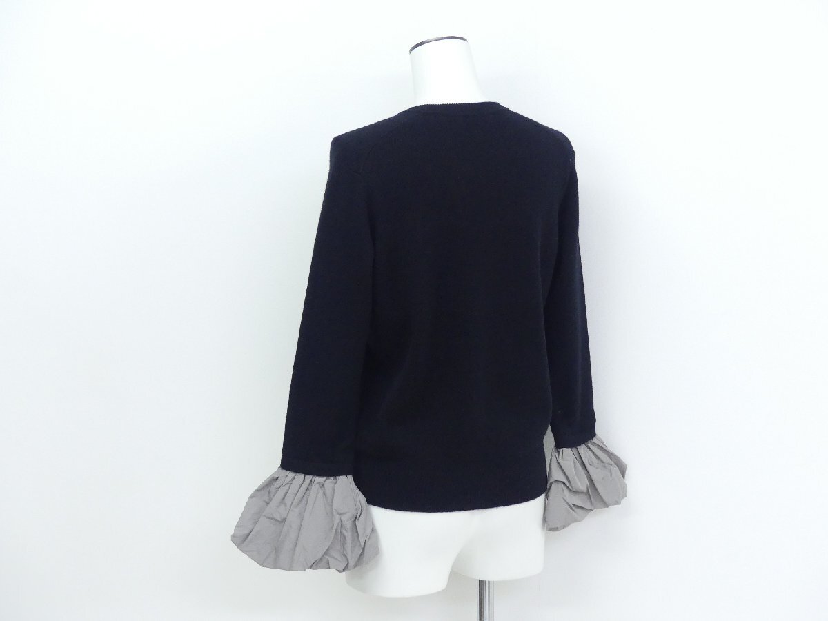 DESIGNWORKS デザインワークス バルーンカフスセーター 38 ブラック×グレージュ カシミヤウール×ポリエステル布帛