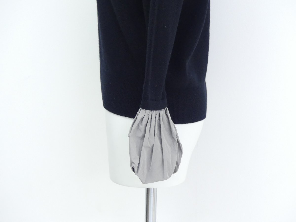 DESIGNWORKS デザインワークス バルーンカフスセーター 38 ブラック×グレージュ カシミヤウール×ポリエステル布帛