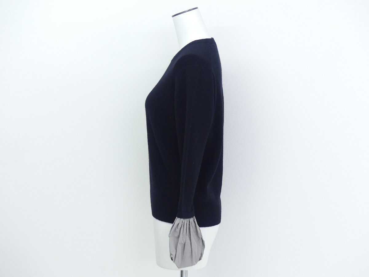 DESIGNWORKS デザインワークス バルーンカフスセーター 38 ブラック×グレージュ カシミヤウール×ポリエステル布帛