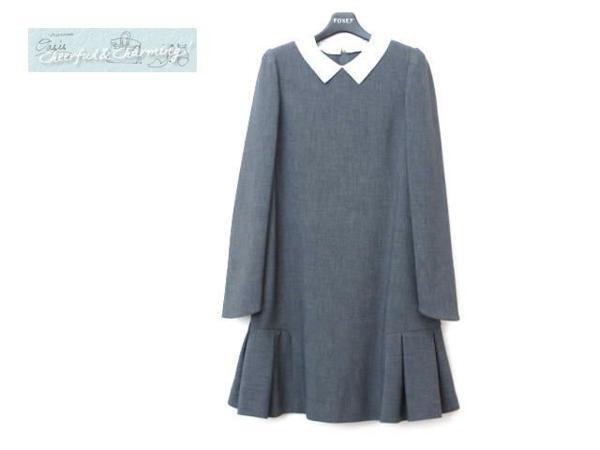 FOXEY NEWYORK ワンピース ドレス プライベートノアール 40 ミディアムグレー 白衿 ポリエステルBLEND 35602