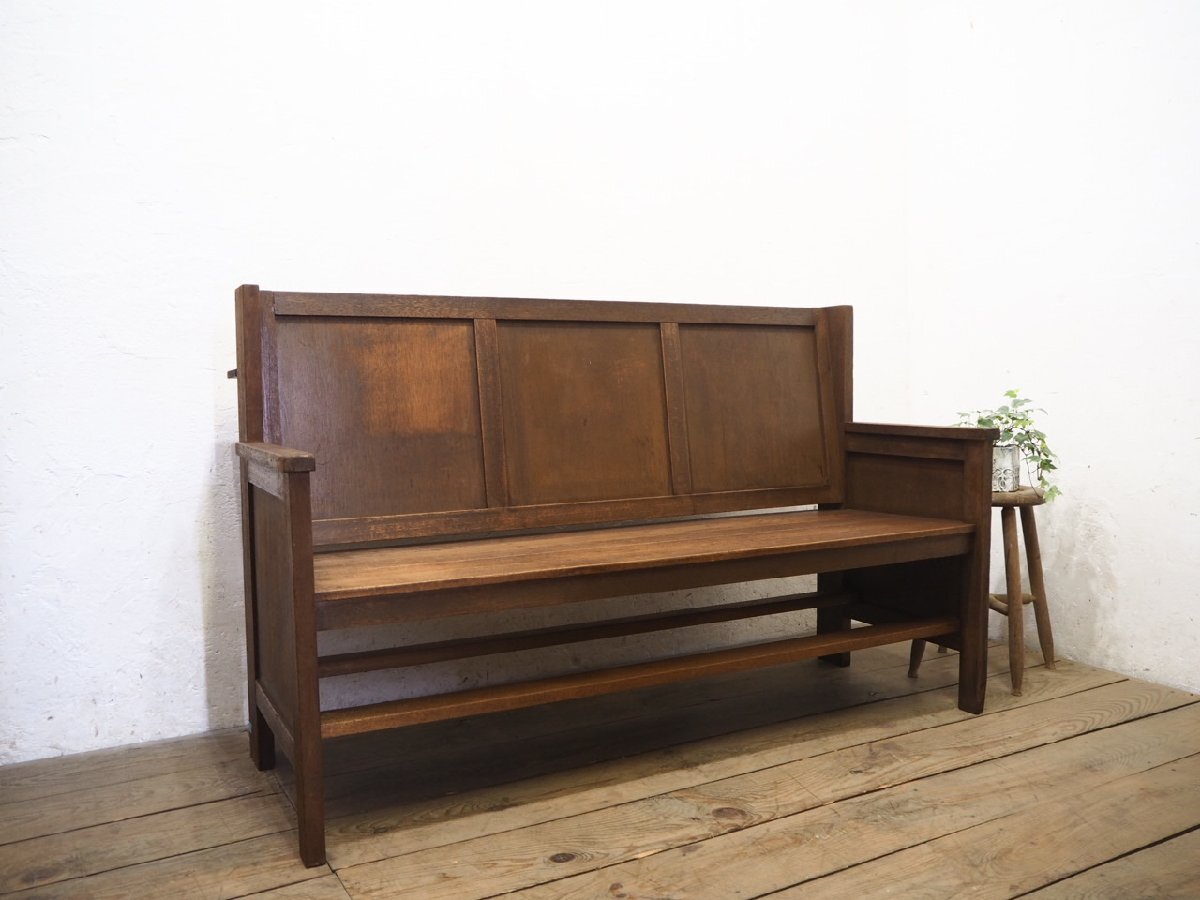 タ荷N0561◇①W271cm◇大きいラワン材の古い木製チャーチベンチ タ荷N0561◇①W271cm◇大きいラワン材の古い木製チャーチベンチ