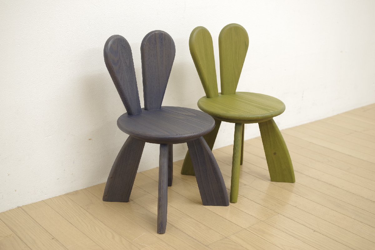 展示品 広松木工 WF キッズラビットチェア ヒノキ無垢 ２脚セット 天然木 子供部屋 キッズブルー キッズグリーン 椅子 イス キッズルーム A