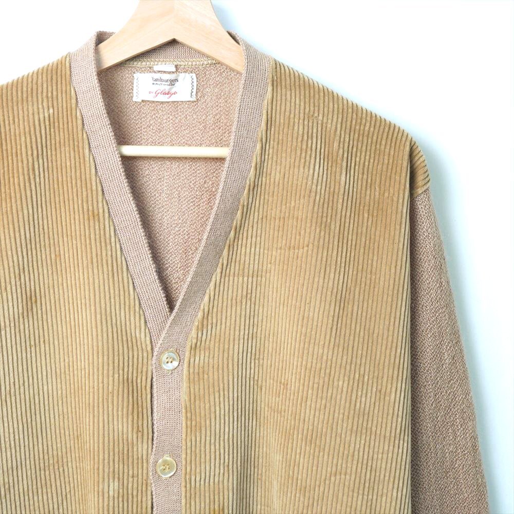 50s60s Vintage glasgo вельвет альпака вязаный комбинированный кардиган бежевый L