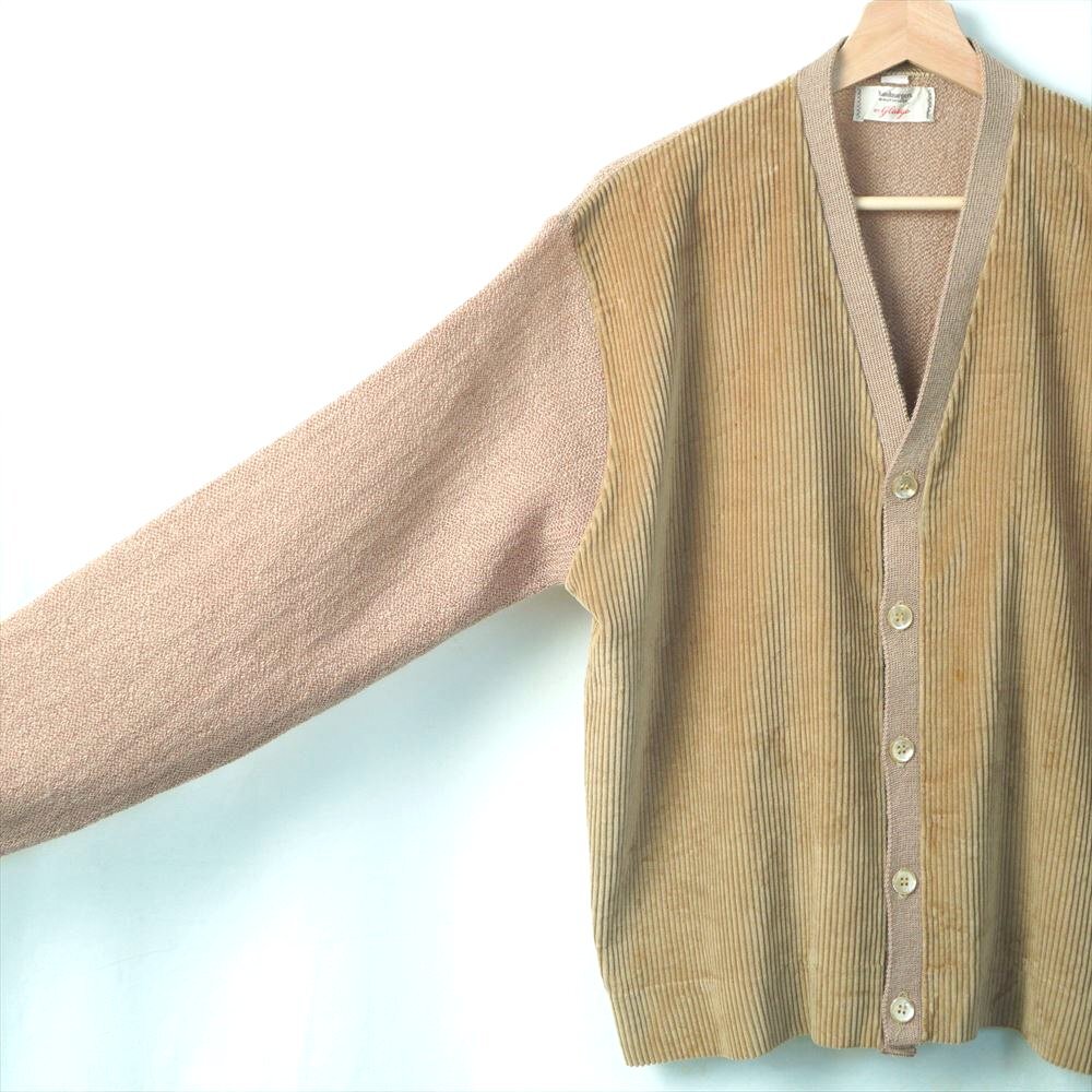 50s60s Vintage glasgo вельвет альпака вязаный комбинированный кардиган бежевый L