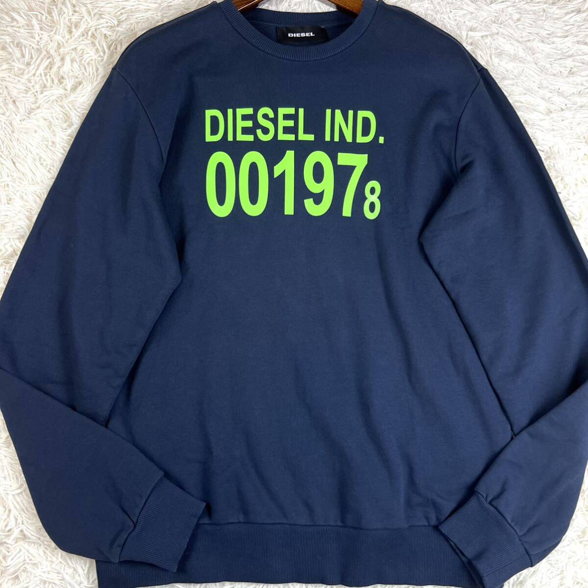 美品/ＸＬサイズ/ディーゼル DIESEL トレーナー スウエット プルオーバー ブランド ロゴ ユニセックス ネイビー