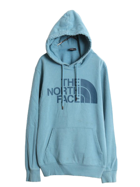 ノースフェイス プリント スウェット フード パーカー メンズ М 古着 The North Face プルオーバー 裏起毛 トレーナー アウトドア ブルー