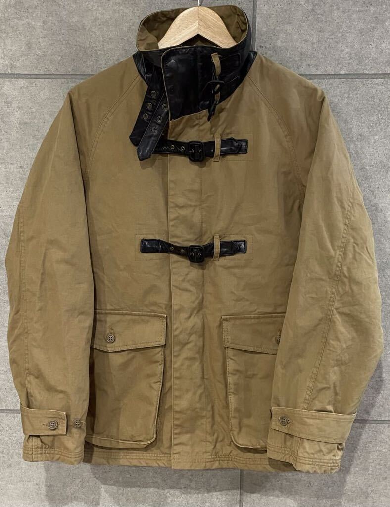 希少デザイン！ HAROLD'S GEAR ハロルズギア ダック生地 馬革 ジップアップ ライディングジャケット ベージュ系 Mサイズ バイク ○ 新規(guī)×