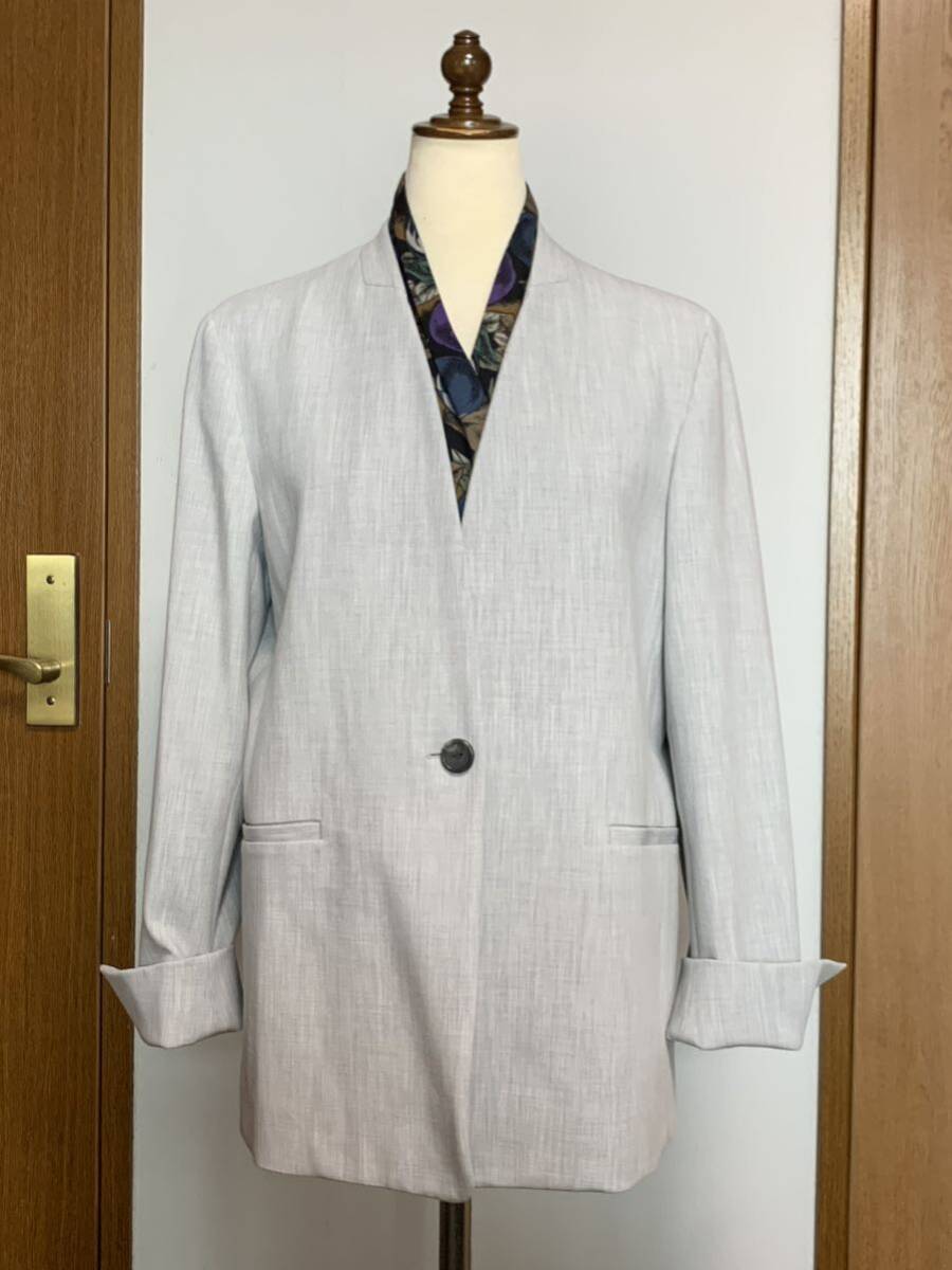 【美品】　PLST プラステ　ノーカラージャケット ライトグレー　未使用品　サイズL 入卒式にも
