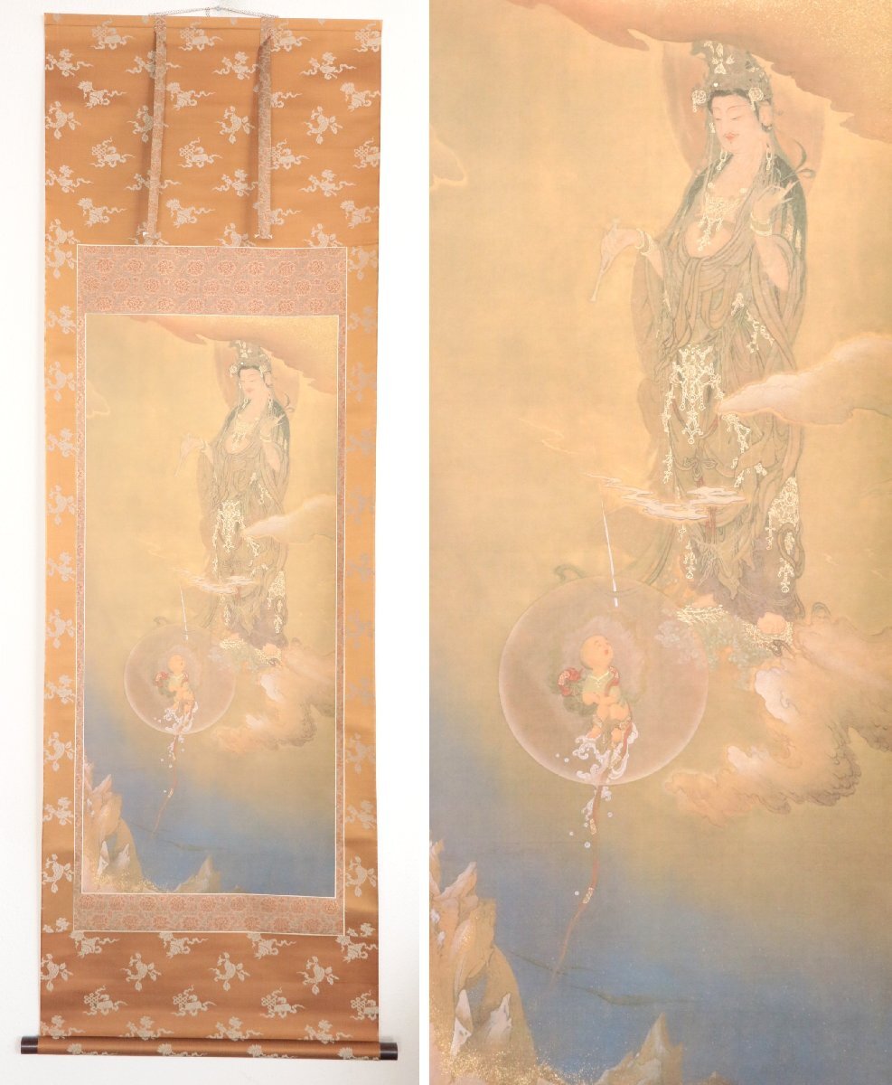 人気アイテム 巧芸 重要文化財 狩野芳崖筆 悲母観音 絹本軸装 共箱 昭和 書