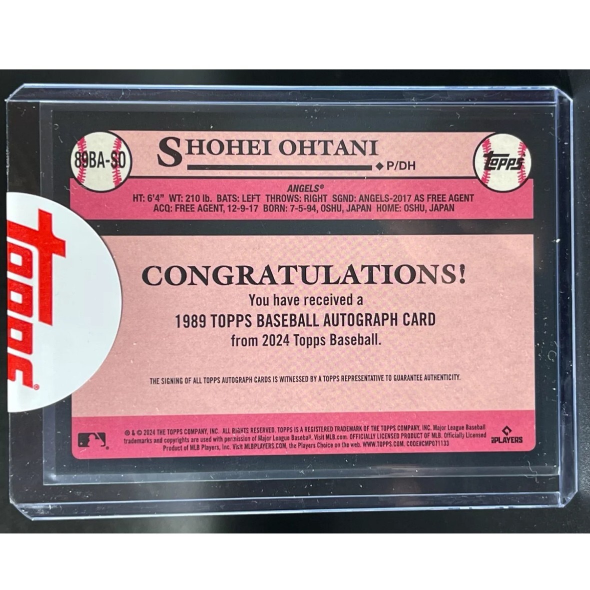 2024 Topps 1989 ドジャース 大谷翔平 直筆サインカード WBC 2024 Topps 1989 ドジャース 大谷翔平 直筆サインカード WBC