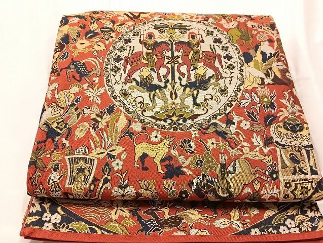 平和屋-こころ店◎全通柄袋帯　紹巴　鳥獣花文　正絹　逸品　AAAJ6355Bsa