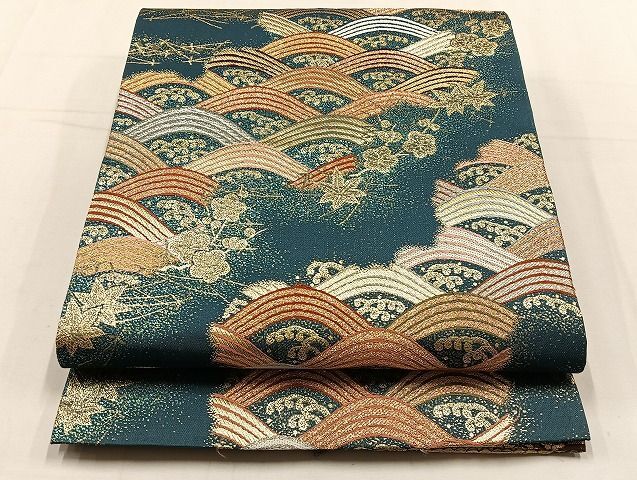 平和屋-こころ店◎両面六通柄袋帯　吉祥花文　金銀糸　正絹　逸品　未使用　AAAJ9374Bsw
