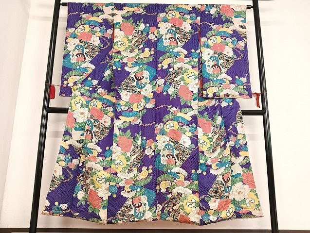 平和屋-こころ店■アンティーク　大正ロマン　小振袖　二尺袖　片輪車花文　正絹　逸品　AAAK6985Bzg