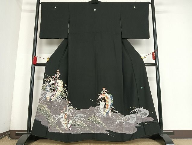 平和屋-こころ店■本加賀友禅作家　小田美知代　黒留袖　帆掛け船　正絹　逸品　AAAK6912Bzg