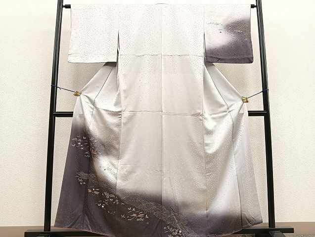 平和屋野田店■訪問着　刺繍　鶴蝶吹き寄せ文　暈し染め　金彩　逸品　BAAJ4474gt