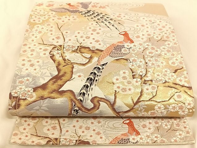 平和屋-こころ店◎六通柄袋帯　唐織　花鳥文　雉　金糸　正絹　逸品　AAAJ1795Bsa
