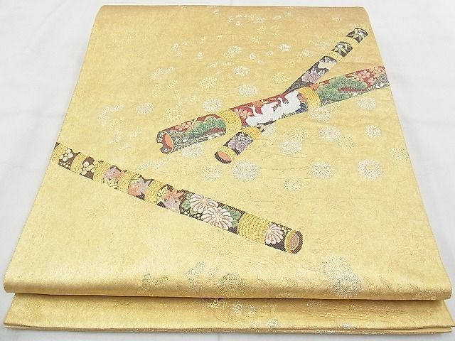 平和屋野田店◎六通柄袋帯　唐織　爽風音色　金糸　引箔　逸品　BAAH1121ns