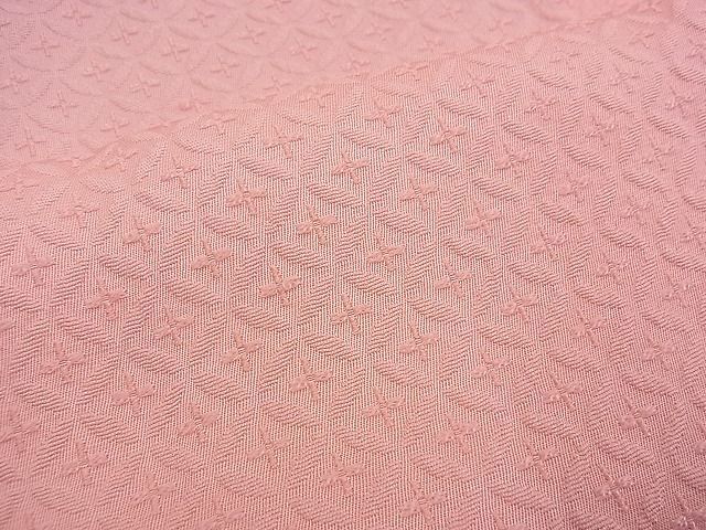 平和屋野田店■上質な色無地　七宝地紋　珊瑚色　逸品　BAAF9192mz